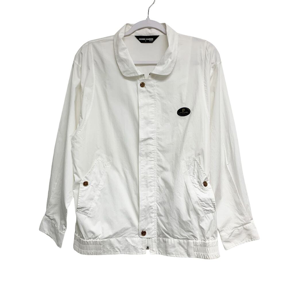 Vintage Pierre Cardin Size L White Zip Up Snap Button Light Jacket - Picture 2 of 8